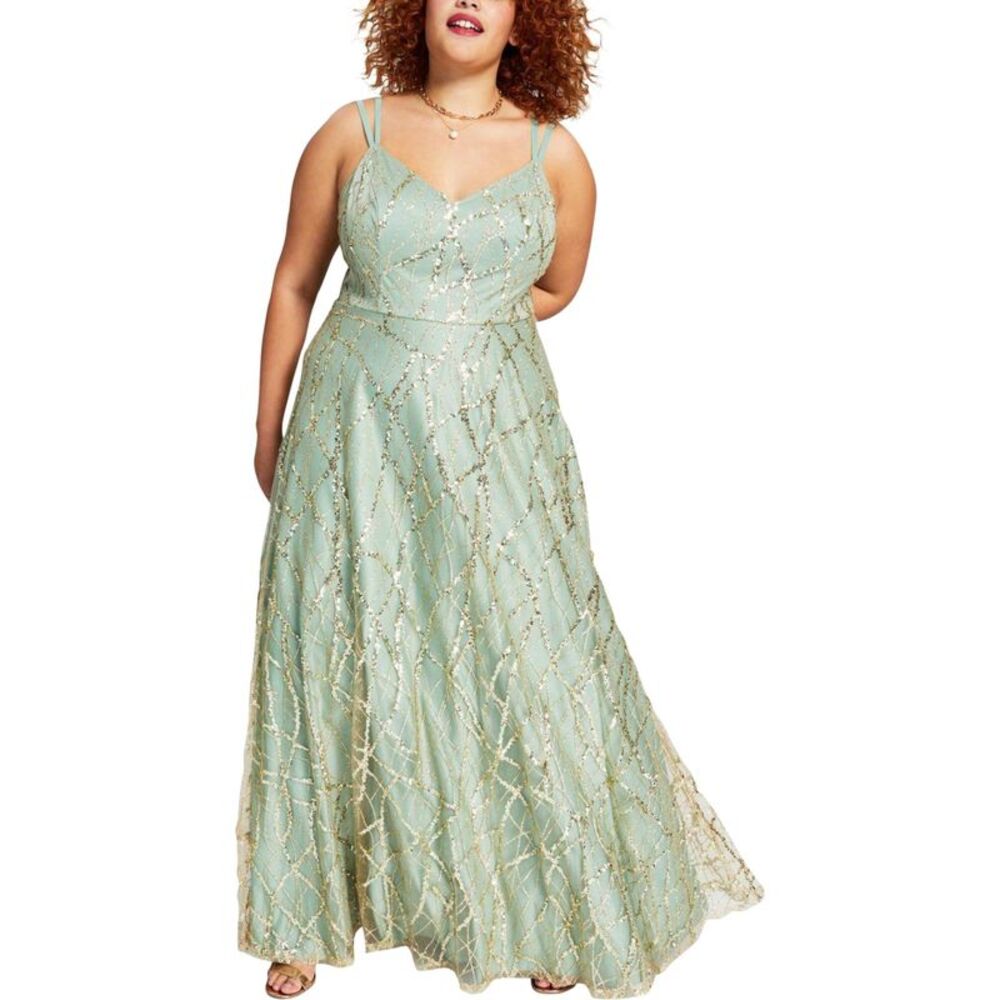 Say Yes to the Prom Womens Plus Size Glitter Mesh Gown Dress, NWT